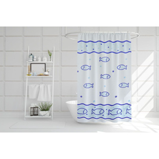 Shower curtain ผ้าม่านห้องน้ำ PEVA ม่านห้องน้ำโรงแรม รีสอร์ท ลายปลาโมเสก 180x220cm S191103-2C