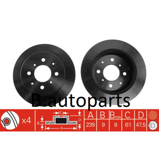 จานเบรคหลัง HONDA CITY ZX JAZZ GD 2003- CIVIC EG 3ประตู 4ประตู 1991-1995 ตาโต EJ EK 1995-2001 INTEGRA DC2 RUNSTOP /คู่