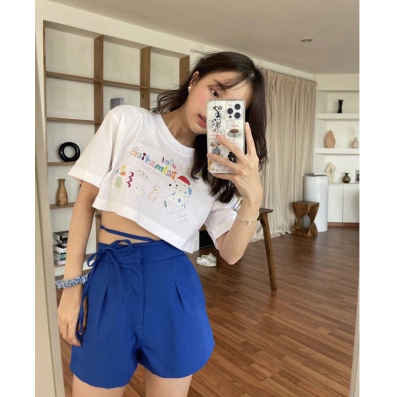 ส่งต่อกางเกงแบรนด์ IG#Cintageshop สีน้ำเงินมีเชือกพันเอว