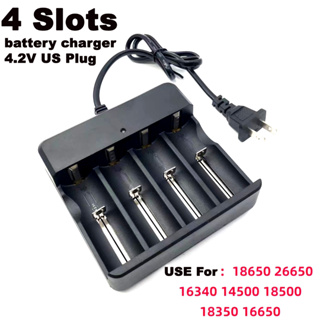 เครื่องชาร์จ 4 Slots Charger Li-ion Battery 4.2V US Plug Wired Indicator light Fashlight.16340 18650 26650