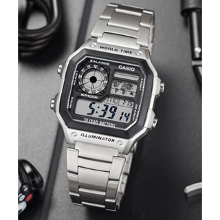 นาฬิกา Casio รุ่น AE-1200WHD-1A นาฬิกาข้อมือผู้ชาย สายแสตนเลส World time- ของแท้ 100% ประกันศูนย์ CMG 1ปี