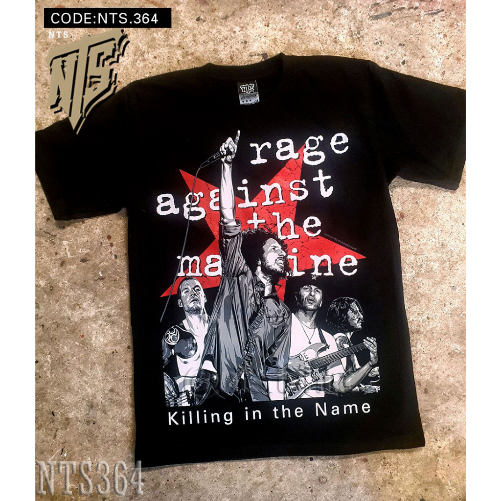 NTS​ 364 RATM Rage Against the machine เสื้อยืด ลายวงดนตรี ซิลค์สกรีน ผ้าคอตตอนหนานุ่ม ไม่หดไม่ย้วย สีดำ S M L XL XXL