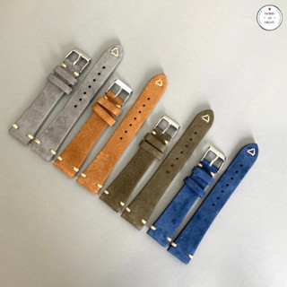 &lt;ร้าน Hobby at night&gt; สายนาฬิกาหนังกลับแท้ วินเทจ ขนาด 20  22 มิล Slim suede leather strap