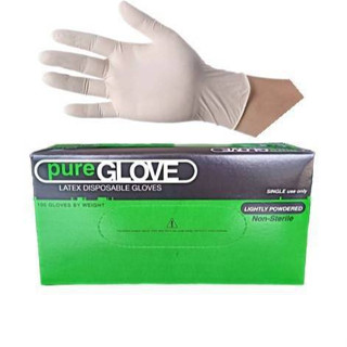 ถุงมือแพทย์ เพียวโกลฟ ลาเท็กซ์ มีแป้ง Pure Glove Latex Powderd 1 กล่อง 100 ชิ้น