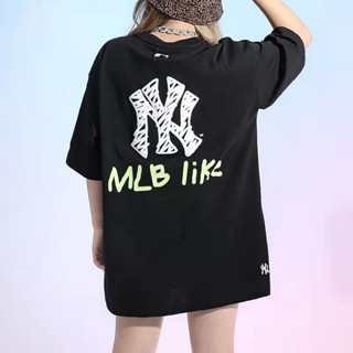 MLB (พร้อมส่ง) เสื้อยืดMLB พิมพ์ลายNY  ทรงOVERSIZE เสื้อยืดสำหรับผู้หญิงผู้ชาย ของแท้💯%