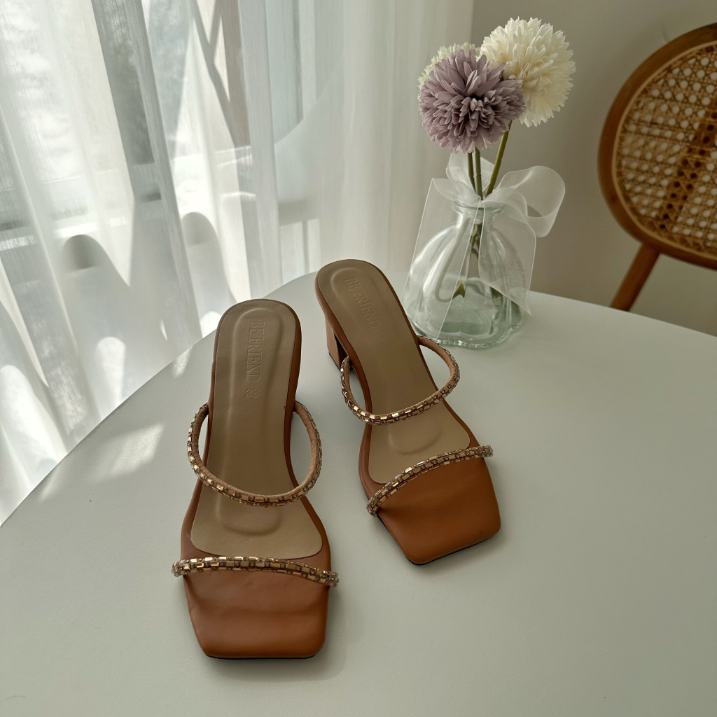 รองเท้าส้นสูงดับเบิ้ลคริสตัล  ส้นสูง 2.5  นิ้ว size ปกติ 36-42 เท้าอวบแนะนำ+1ไซส์