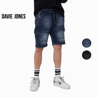 DAVIE JONES กางเกงขาสั้น ผู้ชาย เอวยางยืด สีกรม สีดำ Elasticated Shorts in navy black SH0059NV BK