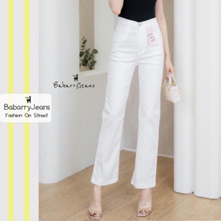 BabarryJeans มีบิ๊กไซส์ S-4XL กางเกงยีนส์ ทรงกระบอก ผญ เอวสูง สีขาว