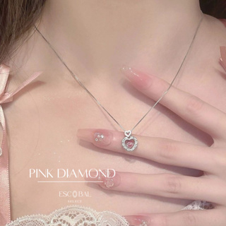 ESCOBAL✨พร้อมส่ง สร้อยเพชร Pink Diamond จี้เพชร Moissanite แท้100% สร้อยคอเงินแท้ สร้อยคอแฟชั่น สร้อยเงินแท้ สร้อยคอเพชร