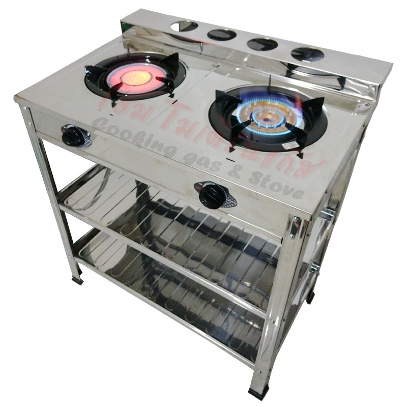 เตาแก๊สชั้นหัวผสม ยี่ห้อ DYNA HOME บอดี้เตาสแตนเลสทั้งตัว หัวอินฟาเรดและหัวเตาเหล็กหล่อ รุ่น DN-222-