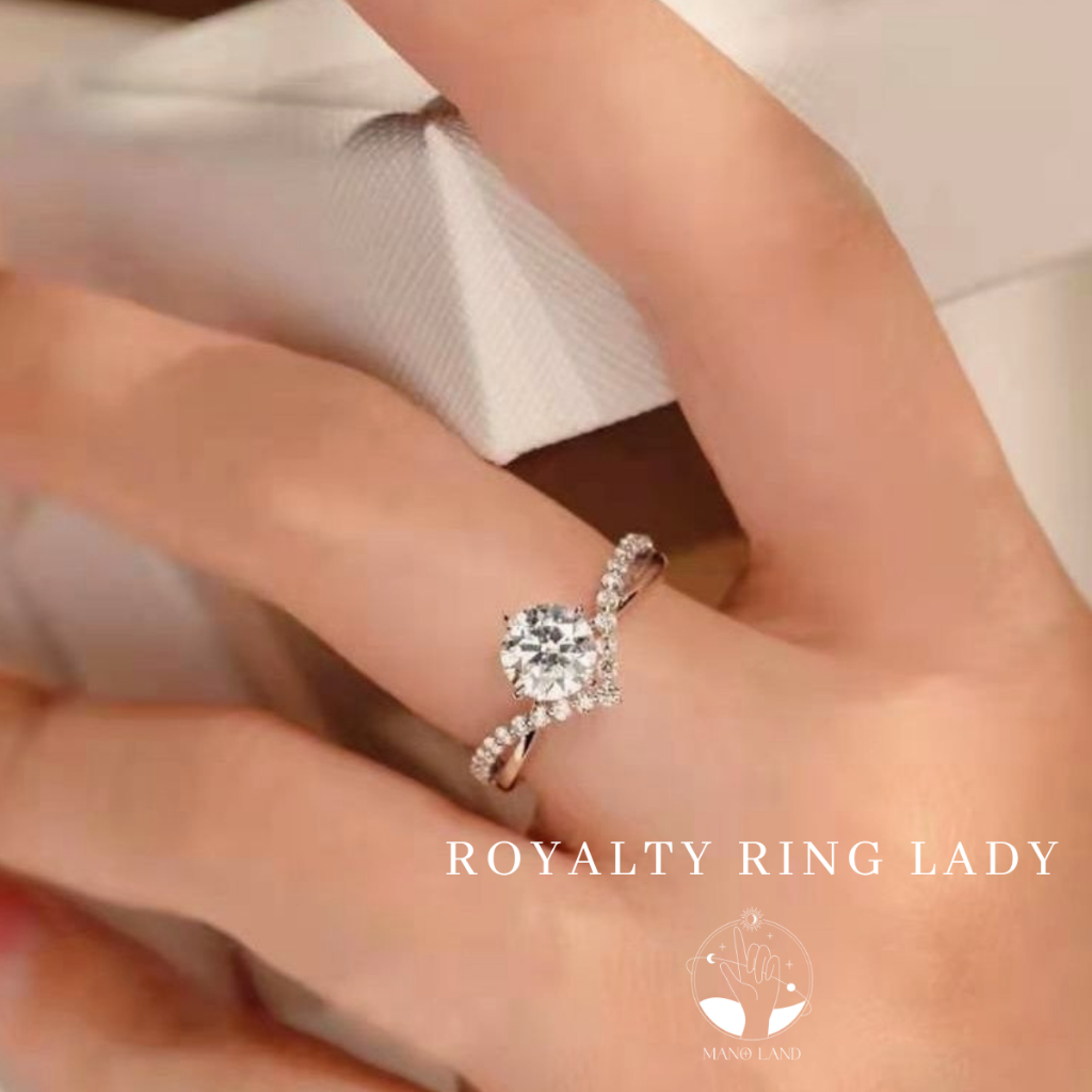MNL ROYALTY RING LADY แหวนคู่แห่งความซื่อสัตย์ แทนใจ แหวนเพชร เงินแท้ ผู้หญิง ทองคำขาว ทอง วันครบรอบ วันหมั้น หรูหรา