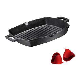 Steak Pan Fried Pan, Uncoated Non-stick Pan, กระทะทอด Square Grill Pan, 26 ซม., กระทะทอดเหล็กหล่อแบบมีด้ามจับตรงข้ามครัว