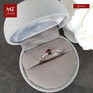 MT  แหวนพลอยแท้ โกเมน (Garnet) ตัวเรือนเงินแท้ ชุบทองคำขาว  Natural Gemstone Silver Ring (gr606) ไซส์ : 57, 59 MT Jewelry (มณีธารา)