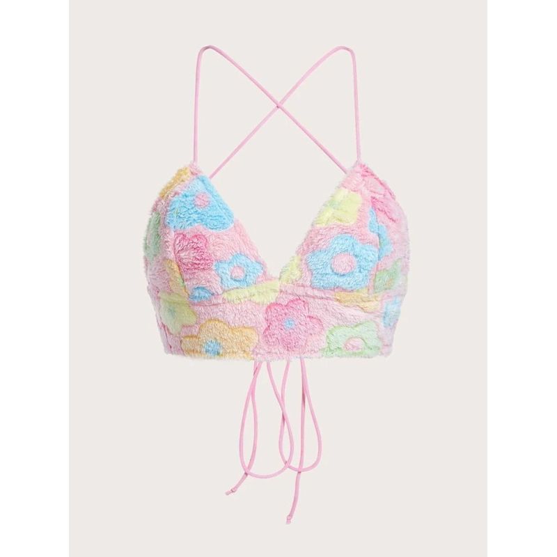 [SIS.SIE พร้อมส่ง] MAYZA เสื้อครอปสายเดี่ยว โชว์หลังลายดอกไม้ [No.7199]