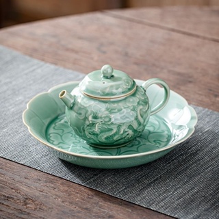 Yue Kiln Celadon Embossed Dragon Teapot Small Capacity Teapot Personal Teacup Chinese Retro Kung Fu Tea Set 150ml