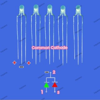 ( 5 pcs )Diode เปล่งแสง  3 ขา แดง,เขียว ขนาด 3 มิล