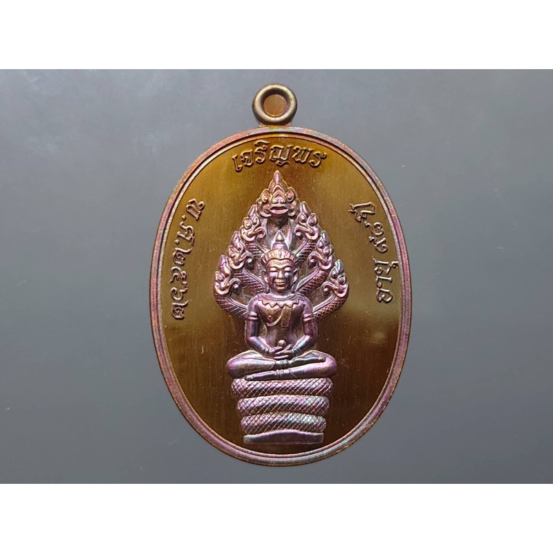 เหรียญเจริญพร บน รุ่นเททอง 98 ปี พิมพ์นาคปรก เนื้อมันปู โคท 1492 (ป๋อง สุพรรณ) หลวงพ่อพัฒน์ วัดห้วยด้วน พ.ศ.2562