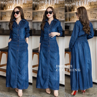 🌈🌿🌼🌺🌸💙🇰🇷 Jeans Frill Long Sleeve Maxi Dress Shirt