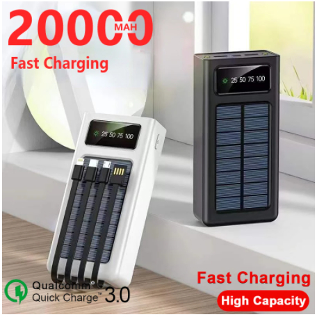 20000mAh Solar PowerBank Charger USB 20000mAh Power Bank พร้อมสายชาร์จ Micro Type-c