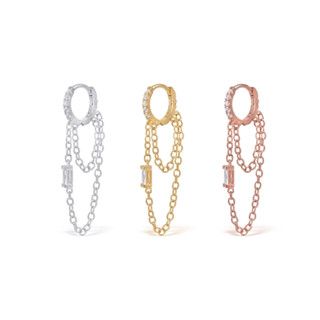 PiercingRoomByJay, Eternity CZ Chain Huggie Hoop ห่วงเพชรโซ่ งินแท้