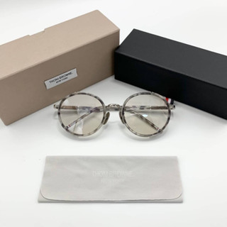THOM BROWNE TORTOISE SHELL AND GUNMETAL SILVER &amp; GREY TB-813 OPTICAL ROUND FRAME GLASSES