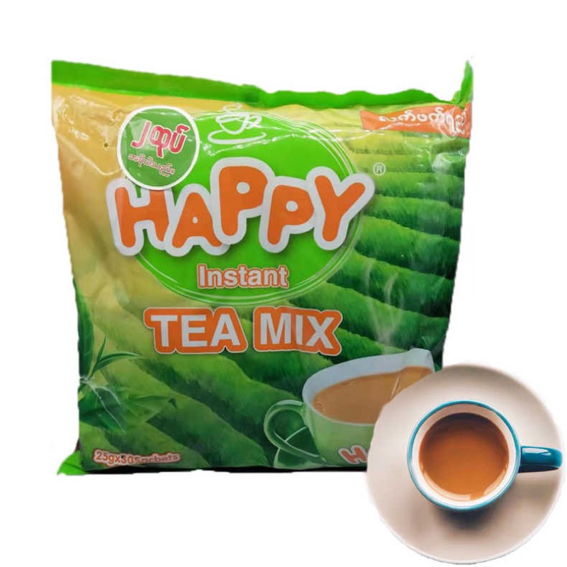 ชาพม่า ชานมพม่า Happy Tea Mix ชานมไข่มุก หอมใบชาพม่าแท้ รสหวานมัน กลมกล่อม Sugar Free ไม่มีน้ำตาล