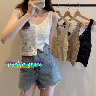 perbit_grace 88102# แจ๊กเก็ตผู้หญิง แขนกุด ถักฉลุ เสื้อกั๊ก สวมใส่ภายนอก ฐานหลังสวยชั้นบน