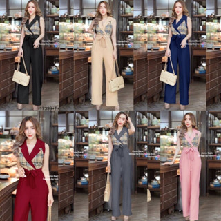 Jumpsuit  แขนกุดขายาว ผูกโบว์เอว MM17399 Long sleeveless jumpsuit with waist tieLong sleeveless jumpsuit with waist tieL