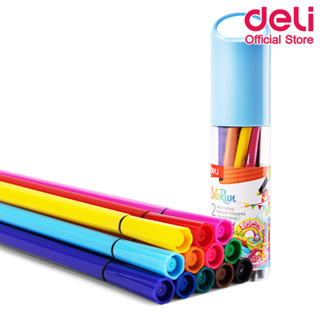 Deli C156-12 Felt Pen 12 Colors ชุดปากกาเมจิก สีเมจิก 12 สี ล้างทำความสะอาดได้ ปลอดสารพิษ ไม่มีกลิ่นฉุน เครื่องเขียน สีน้ำ อุปกรณ์การเรียน สี