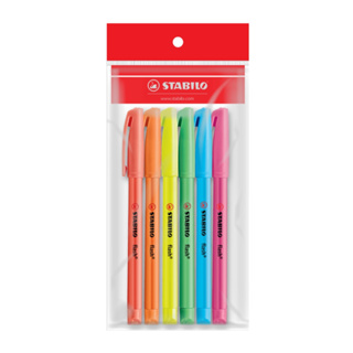 STABILO Flash in OPP Bag สตาบิโล ปากกา ปากกาเน้นข้อความ ปากกาไฮไลท์ ปากกาไฮไลต์ คละสี 6 สีสีละ 1 ด้าม