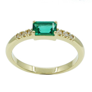 แหวนพลอยแท้ Green Emerald lab Silver 925 ชุบทอง ทอง 18 K