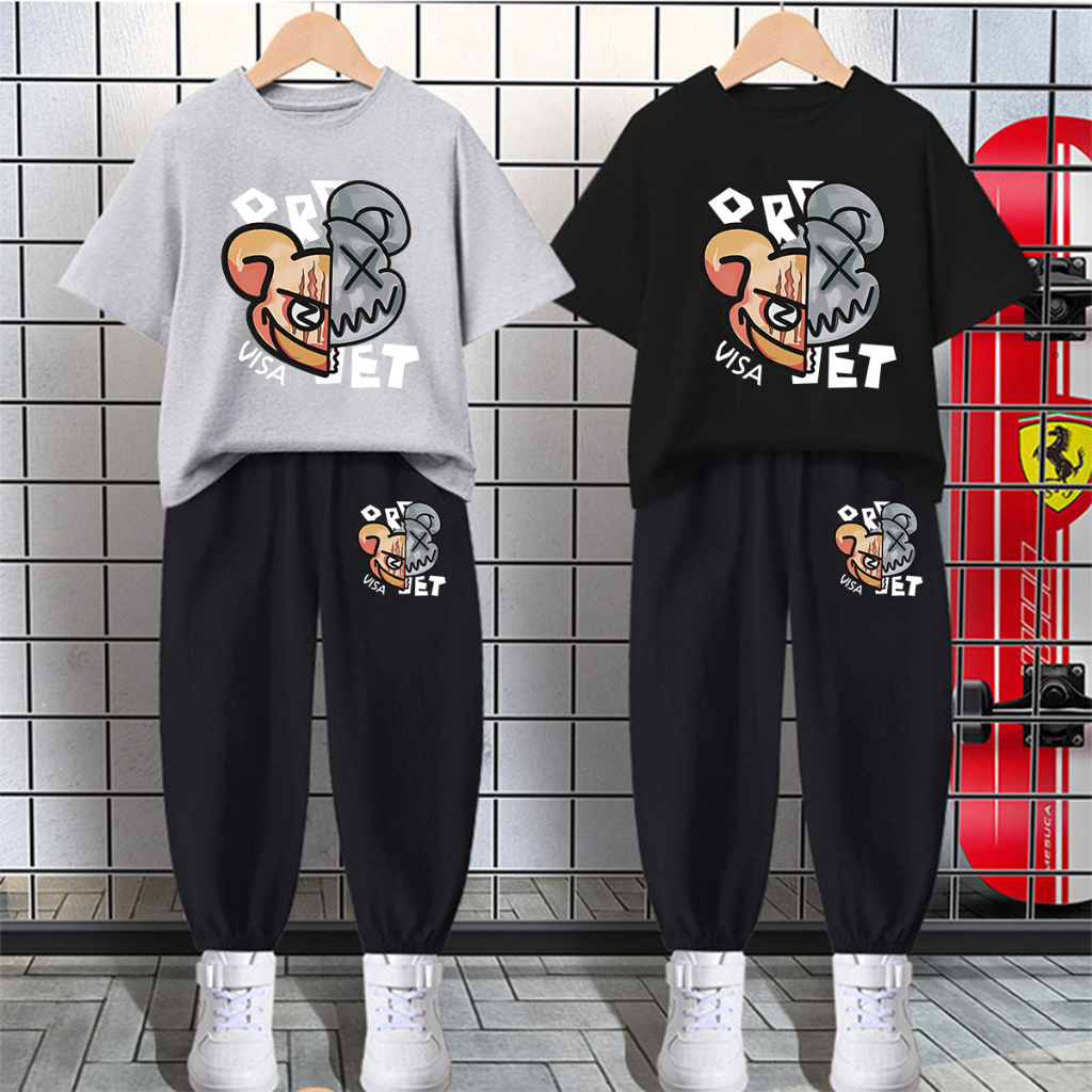 H293+K293B พร้อมส่ง ชุดเซ็ทเด็กเสื้อยืด+กางเกงขายาว ลายแฟชั่งการ์ตูน่ารัก ใส่ได้สบายทั้งเด็กชายและเด็กหญิง
