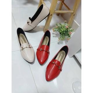 รองเท้าไซส์ใหญ่ หัวแหลม บุนุ่มรอบ N07-3  Ladybigshoes รองเท้าคัทชูส้นแบนหัวแหลม 40 - 47