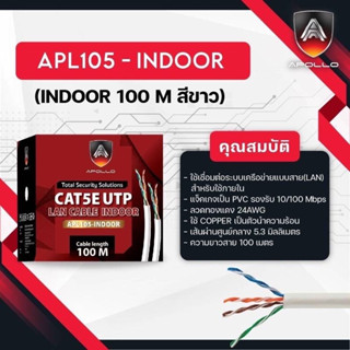 สายแลนLAN CAT 5 ภายใน INDOOR 100 M สีขาว APL105-INDOOR ยี่ห้อ APOLLO