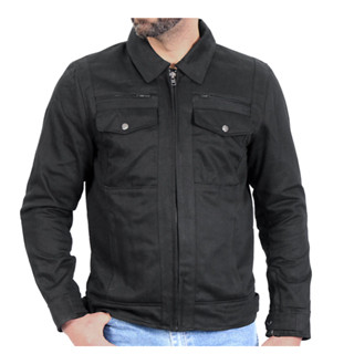 Jacket สำหรับขี่มอเตอร์ไซค์ นำเข้าจาก USA MENS BLACK DENIM ARMORED MOTORCYCLE SHIRT BIKER JACKET