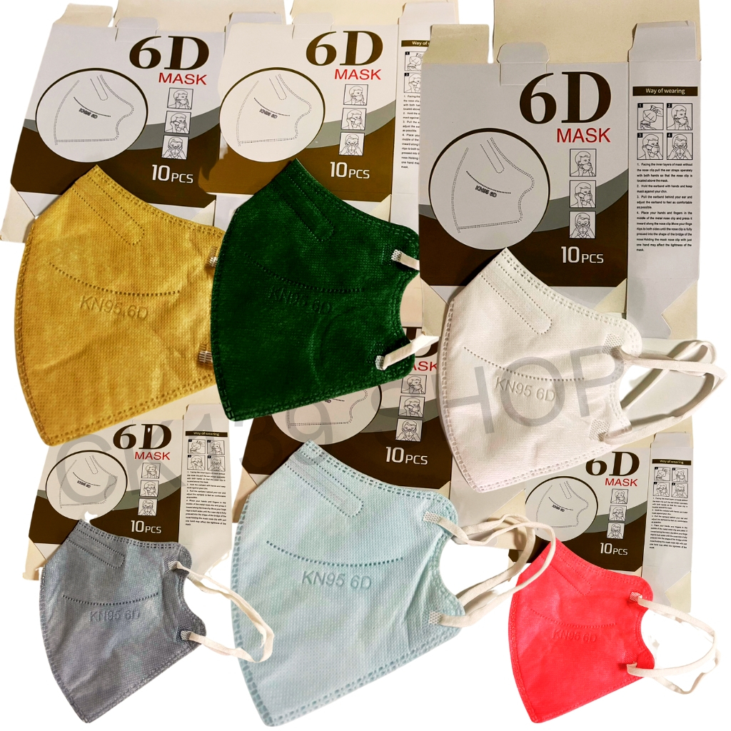 แมส 6D หลายสี  ปั้มลาย KN95 สายดำ และสายขาว ( สำหรับผู้ใหญ่ ) Mask 6D