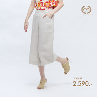 C&amp;D Linen Pants ทรง Gaucho Pants กางเกงขาสี่ส่วน สีเบจ ผ้าลินินพรีเมี่ยม(CXJ6BE) กางเกง กางเกงขายาวผญ กางเกงขายาว