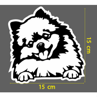 สติกเกอร์ ตัด ลายเส้น หมา ปอม แลบลิ้น ขนาด 15 ซม.  สุนัข pom pomeranian ( วัสดุเป็น PVC กันน้ำ ติด แต่ง รถ มอเตอร์ไซค์ )