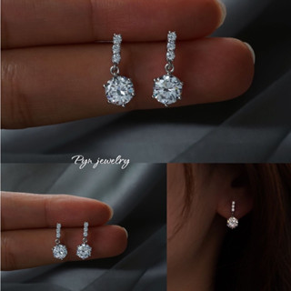 PYN jewelry ต่างหูเพชร คัดเกรด 1 กะรัต เงินแท้ 92.5% -A6527