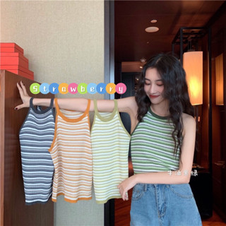 🍓พร้อมส่ง🍓เสื้อสายเดี่ยว คอกลม เสิ้อไหมพรม สายเดี่ยว เสื้อแขนกุด สไตล์เกาหลีทรงเกาะอกเซ็กซี่  น่ารักมาก