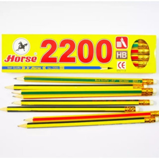 ดินสอไม้ตราม้าแบบเหลาคละสีHB-2200มียางลบตรงปลาย(แบบโหล)