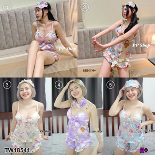 TW18541 ชุดนอน 3ชิ้น มาพร้อมผ้าปิดตา+เสื้อเสริมฟองน้ำ+กางเกงขาสั้น