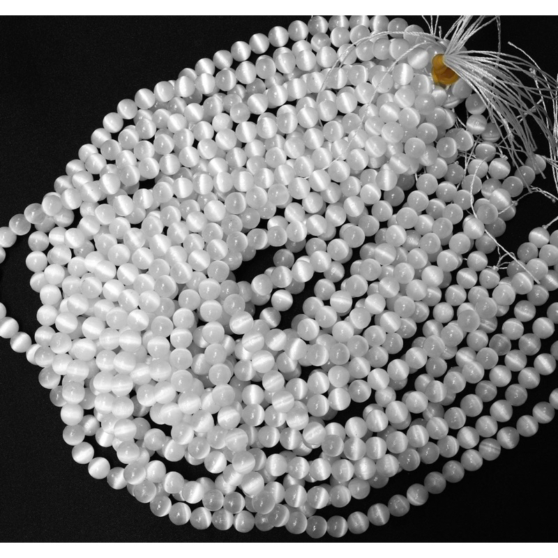 1 St AAAA Natural Selenite 6mm 8mm 10mm Round Beads High Quality Real Genuine Natural Cat's Eye Selenite 15.5