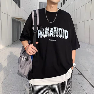 PX เสื้อยืดแขนสั้น คอกลม เสื้อลำลองผู้ชาย สไตล์สตรีท ลายพิมพ์ PARADIO สุดเท่ เสื้อยืดแขนสั้น