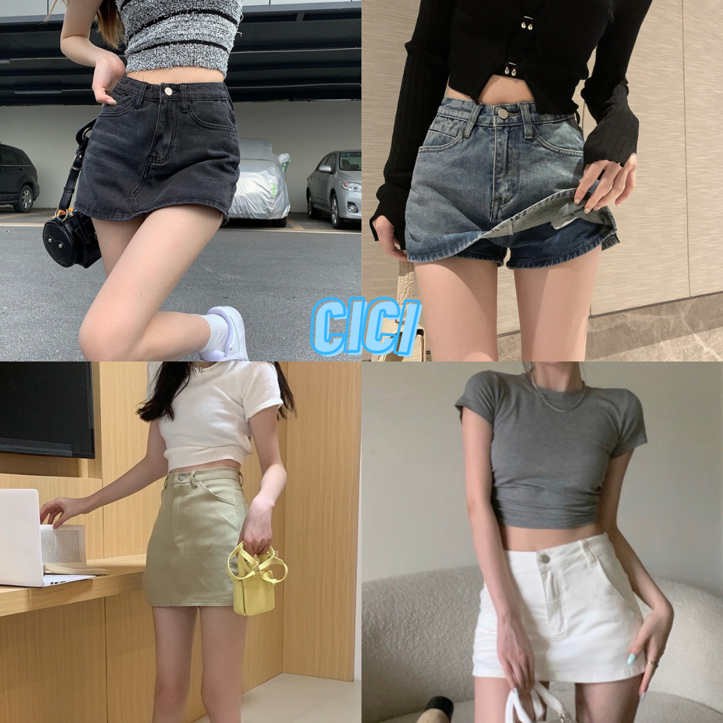 ส่งทันที Cici(NO. 829)กระโปรงกางเกงยีนส์สั้นเอวสูง ทรงคลาสิค เก็บทรงสวยเป๊ะดีงามสไตล์เกาหลี