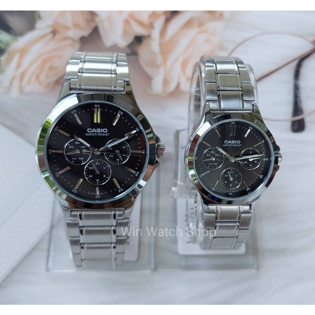 นาฬิกาคู่รัก Casio รุ่น MTP-V300D และ LTP-V300D นาฬิกาสายแสตนเลส - ของแท้ 100% รับประกันศูนย์ CMG 1ปี