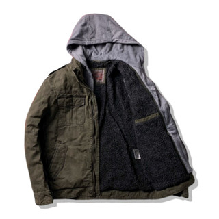 LEVIS Olive Green Hooded Trucker Jacket รอบอก 46”