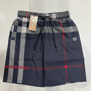 BURBERRY LARGE CHECK DRAWCORD SWIM SHORTS IN NAVY กางเกงขาสั้นเอวยางยืด ผูกเชือก แบรนด์เบอเบอรี่ ลายสก็อต