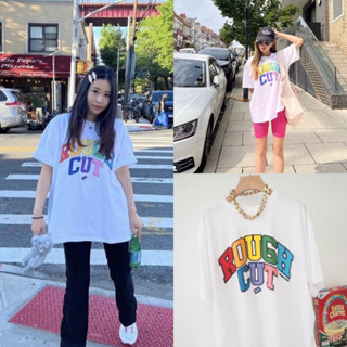 Rough Cut 🌈✨เสื้อยืดโอเวอร์ไซส์ สาวอวบสกรีนลายเก๋กรุบ