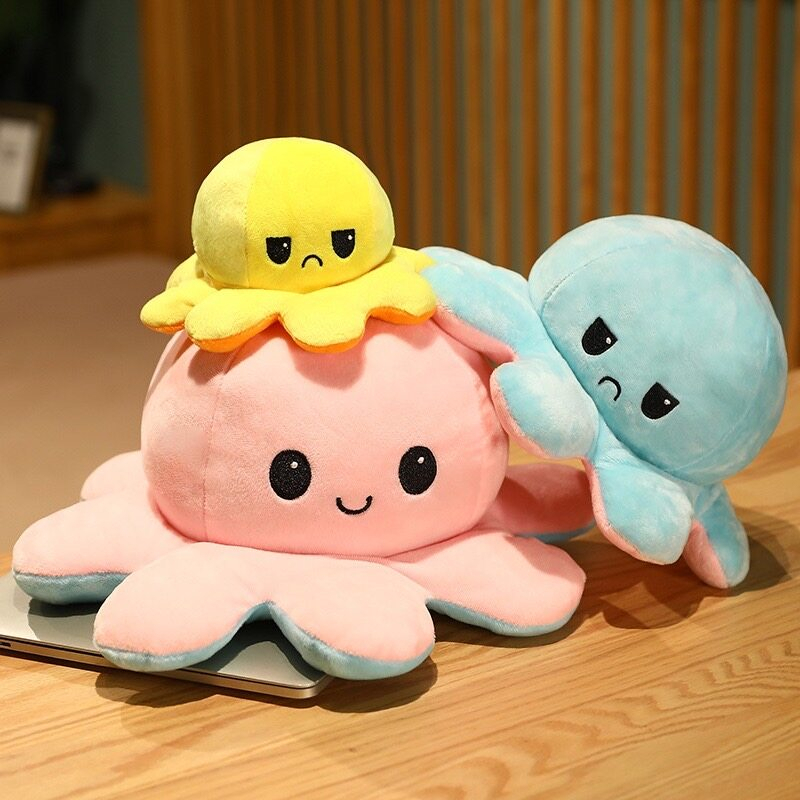 ตุ๊กตาปลาหมึกยักษ์ แบบนิ่ม รูปปลาหมึกน่ารัก พลิกสองด้าน ของเล่นสําหรับเด็ก พร้อมส่ง